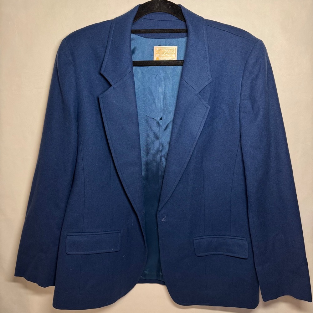 Vtg 100% Virgin Wool‎ Pendleton Woolen Mills Academia Blazer Cobalt Blue Size 12